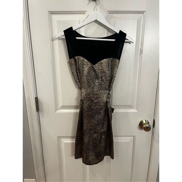 Alice Handmade In London Leopard Satin & Black Swiss Dot Tie Back Dress sz S EUC - Picture 1 of 9